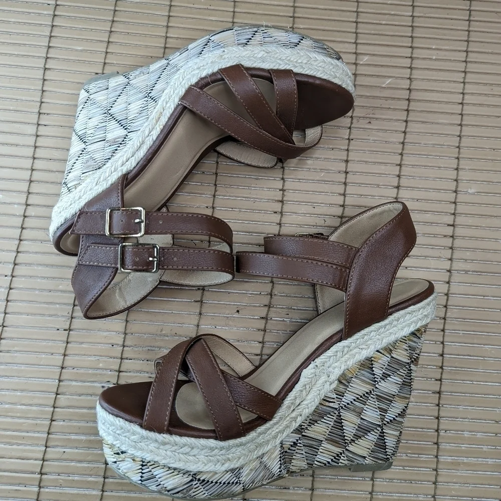 Charlotte Russe Brown Vegan Leather Espadrilles Platform Wedge 5